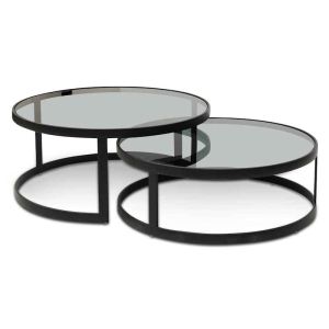 Sweeney Nested Coffee Table | Grey Glass with Black Base