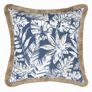 Tahiti Navy Escape | 50x50cm Fringed Outdoor Cushion | Inner Included