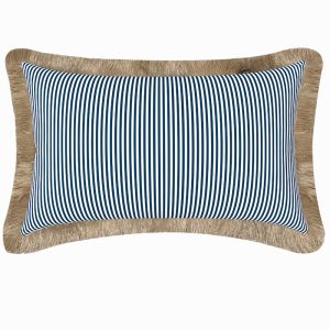 Tahiti Navy Stripe | 30x50cm | Fringed Outdoor Cushion | Inner Included