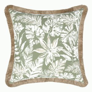 Tahiti Sage Escape | 50x50cm | Fringed Outdoor Cushion | Inner Included