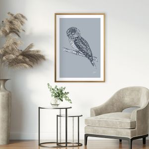 Tawny Frogmouth in Wedgewood Blue | Framed Art Print