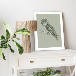 Tawny Frogmouth in Willow Green | Framed Art Print