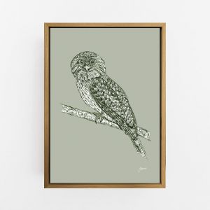 Tawny Frogmouth in Willow Green | Framed or Unframed Canvas