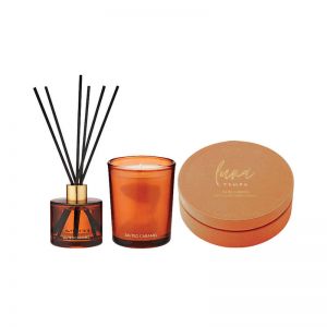 Tempa Luna Salted Caramel Candle/Reed Diffuser Scent Home Fragrance Décor Set