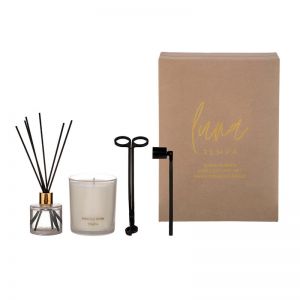 Tempa Luna Vanilla Bean Candle/Diffuser w/Wick/Snuffer Trimmer Fragrance Set