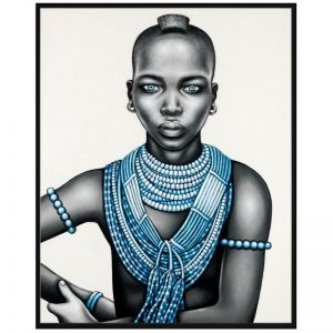 Tribal Girl with Mohawk | P3032-Aqua | Framed Canvas Print | Colour Clash Studio