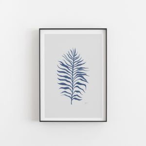 Tropical Fine Living Art Leaf Print | Navy Blue with Whisper Grey Wall Art Print | By Pick a Pear | 