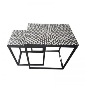 TWINSOUL COLLECTIVE Almond Nested Side Table | Bone Inlay