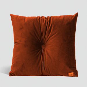 Velvet Cushion with Centre Button Detail | 41 x 41cm | Insert Included | Burnt Orange