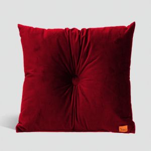 Velvet Cushion with Centre Button Detail | 41 x 41cm | Insert Included | Red Red Wine