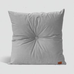 Velvet Cushion with Centre Button Detail | 41 x 41cm | Insert Included | Silver