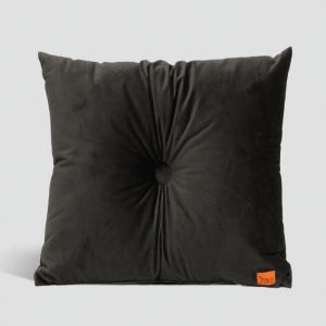 Velvet Cushion with Centre Button Detail | 51 x 51cms | Insert Included | Charcoal