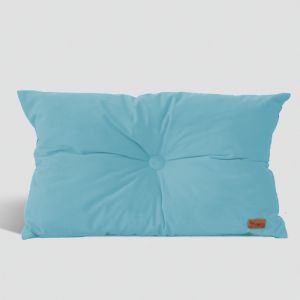 Velvet Cushion with Centre Button Detail | Lumbar | Insert Included | Light Blue