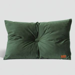 Velvet Cushion with Centre Button Detail | Lumbar | Insert Included | Olive Green