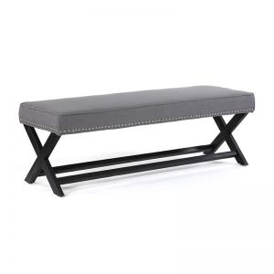 Venice Vintage Style Dressing Bench with Black Legs | Wolf Grey | by Black Mango
