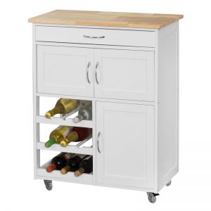 Vikus Portable Kitchen Bench with Wine Racks | White