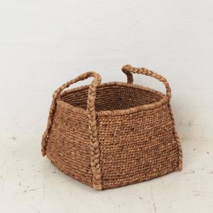 Waterhyacinth Rounded Square Basket w Plaited Handles
