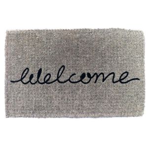 Welcome Grey Cursive 100% Coir Doormat | Various Sizes