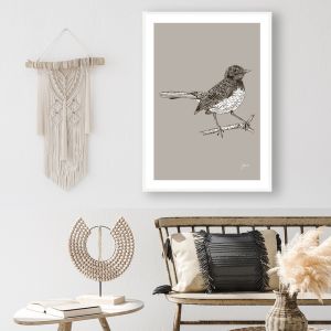 Willy Wagtail in Pine Cone | Framed Art Print