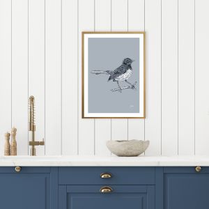 Willy Wagtail in Wedgewood Blue | Framed Art Print
