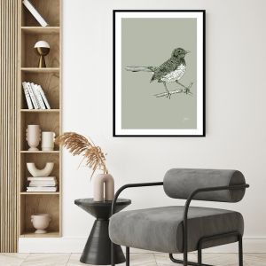 Willy Wagtail in Willow Green | Framed Art Print
