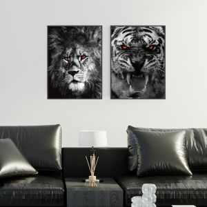 Window To The Soul | Lion & Tiger | Set of 2 | Framed Art Print on Acrylic