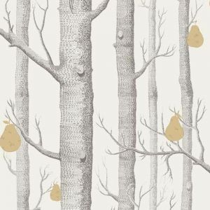 Woods & Pears wallpaper | White, Gilver & Charcoal