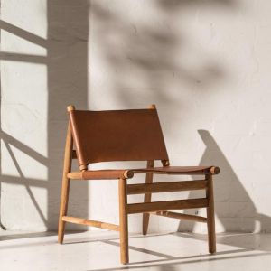 Zadie Tan Leather and Teak Chair