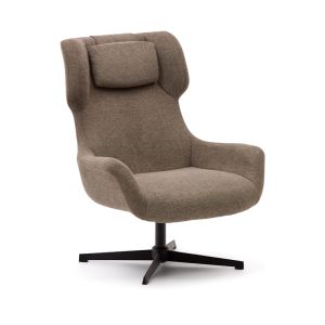 Zalina Swivel Armchair | Light Brown Chenille and Steel with Black Finish