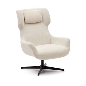 Zalina Swivel Armchair | White Shearling and Steel with Black Finish