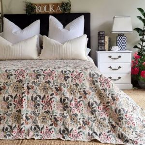 Zinnia Kantha Bedspread | Coverlet | Bedcover | Handmade