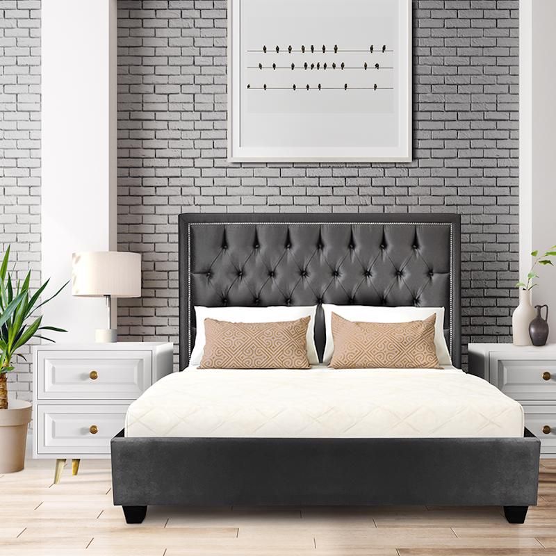 Helios Custom Upholstered Bed Frame, Grey Quilted Bed Frame