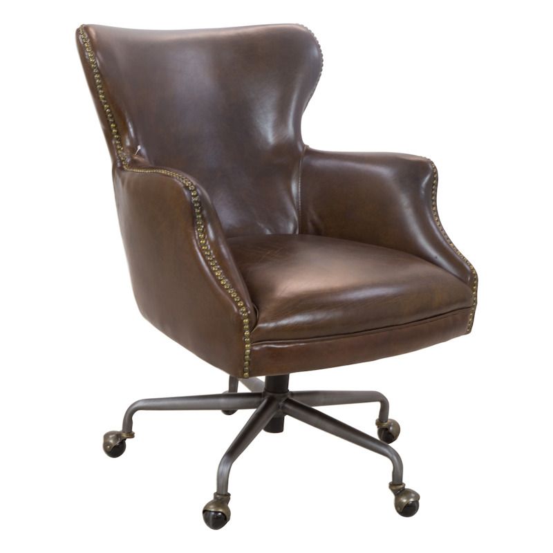 Maya Leather Office Chair Vintage Cigar, Leather Study Chair