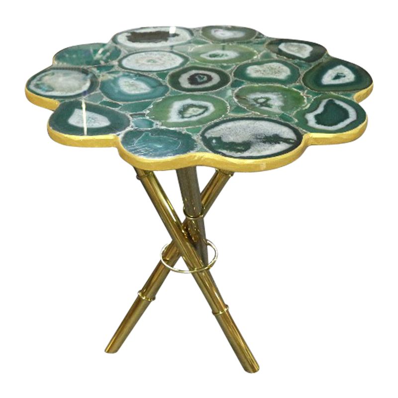 Strike Emerald Green Agate Stone End, Emerald Green And Gold Side Table