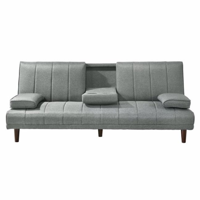 3 Seater Fabric Sofa Bed with Cup Holder | Light Grey