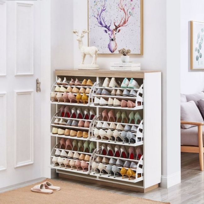 Aiden White Oak Large Shoe Cabinet