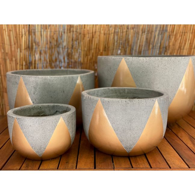 Bowl Planter | Grey with Gold Aztec Highlight