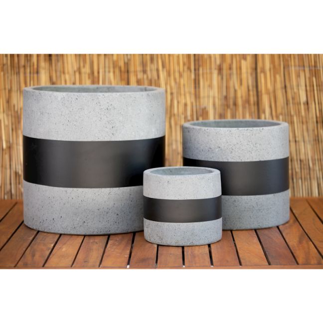 Cylinder Planter | Grey Terrazzo With Black Ribbon