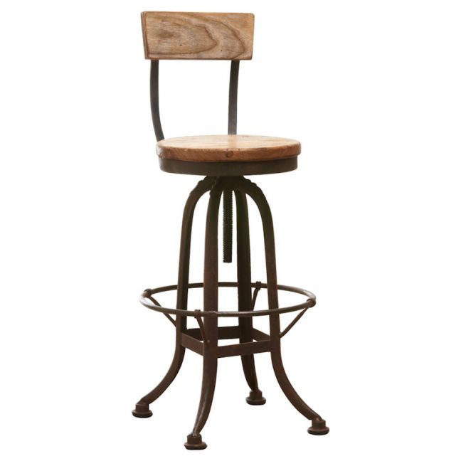 Decker Recycled Elm Stool (w/ Back) Natural Raw | Schots
