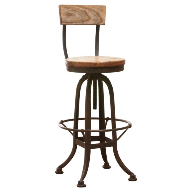 Decker Recycled Elm Stool With Back | Natural | Schots