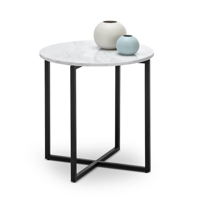 Ellie Marble Round Side Table White, Black And White Round Accent Table