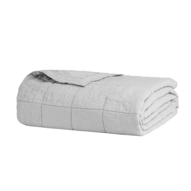 French Flax Linen Quilted Coverlet | Silver
