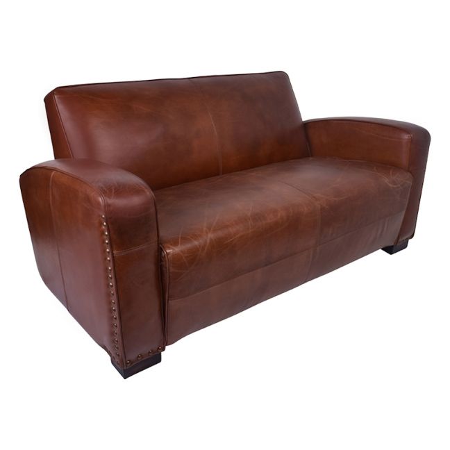 Kingly Vintage Leather Art Deco Sofa