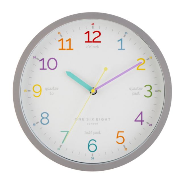 Learn The Time Wall Clock | Silent | 30cm | Grey | One Six Eight London