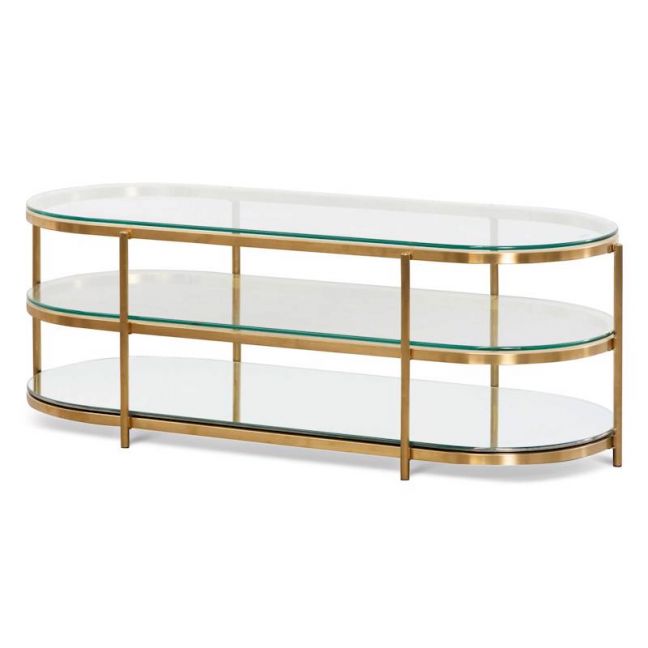 Lucien Oval Glass Coffee Table | Bushed Gold | 1.2M