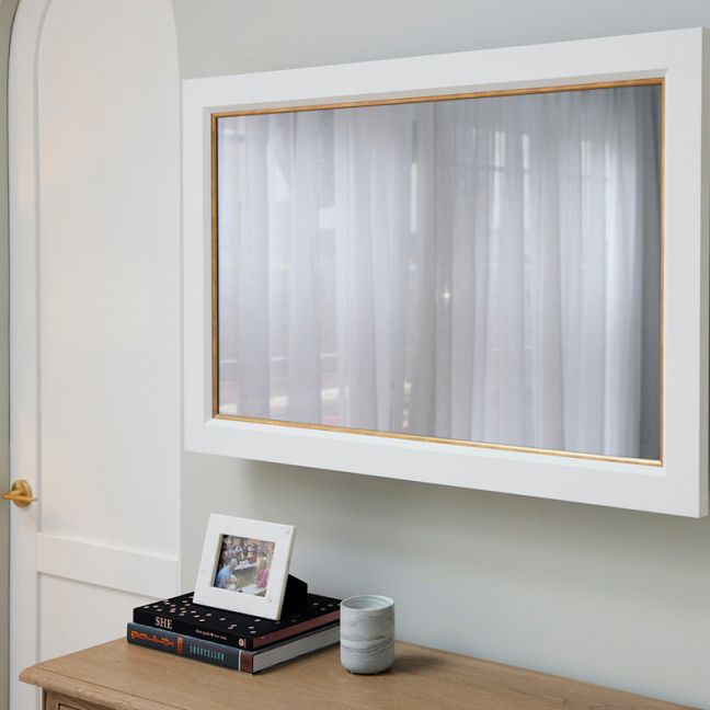 TV-Mirror Modern Matte White Frame with Beveled Edge & Gold Inner | Kirsty & Jesse 2021