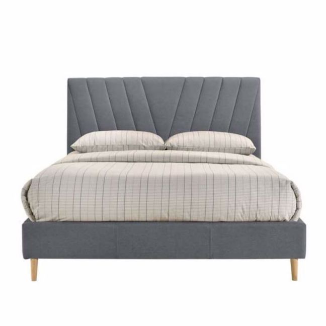 Upholstered Fabric Platform Bed Base Frame | Light Grey