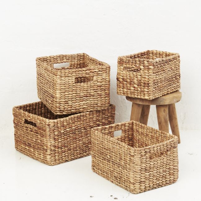 Home-ever Water Hyacinth Square Natural Storage Basket Small: L 30 x W 30 x H 30cm 