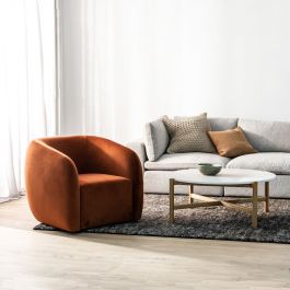 Buy Fleur Swivel Lounge Chair | Rust Velvet | by SATARA Online