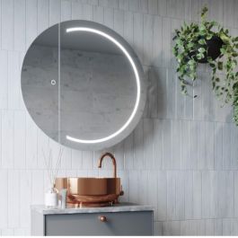 Pearl Illuminated Round Mirror Cabinet, Round Bathroom Mirror With Storage